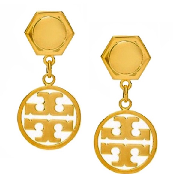 Authentic TORY BURCH • Circle Logo Dangle Drop Earrings - Picture 2 of 3